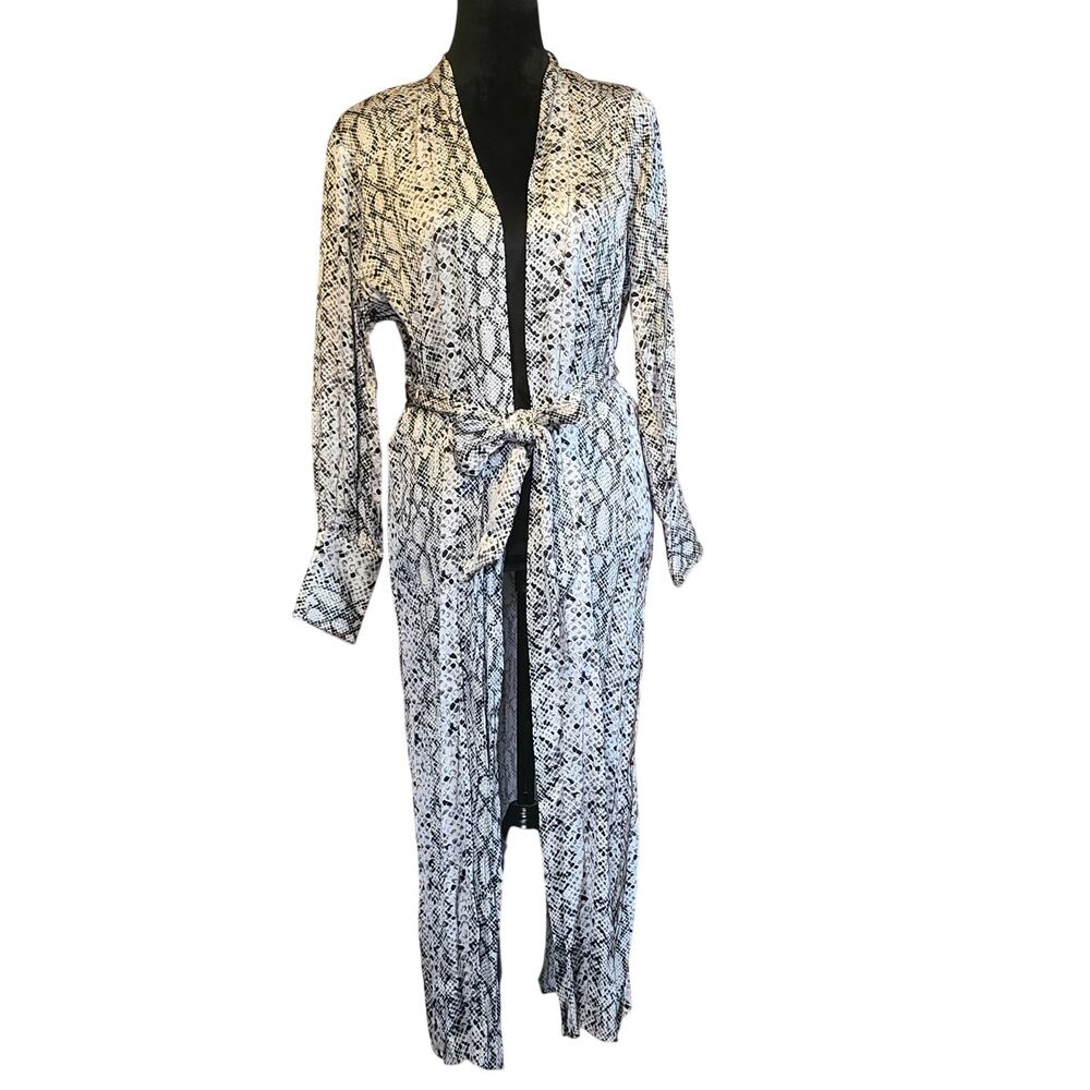 Good American The Sheer Snake Print Python Robe Womens 0 Satin Luxury Mob Wife